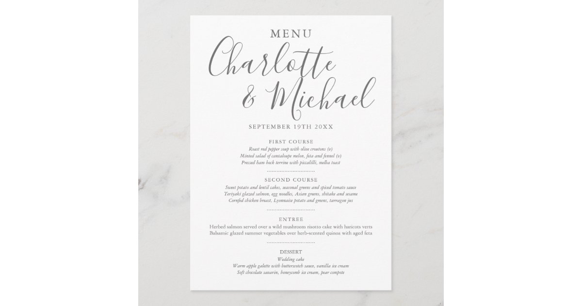 Elegant Signature Wedding Menu | Zazzle