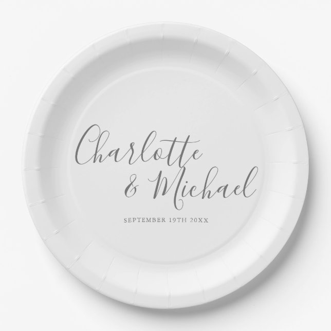 Elegant Signature Wedding Paper Plates (Front)