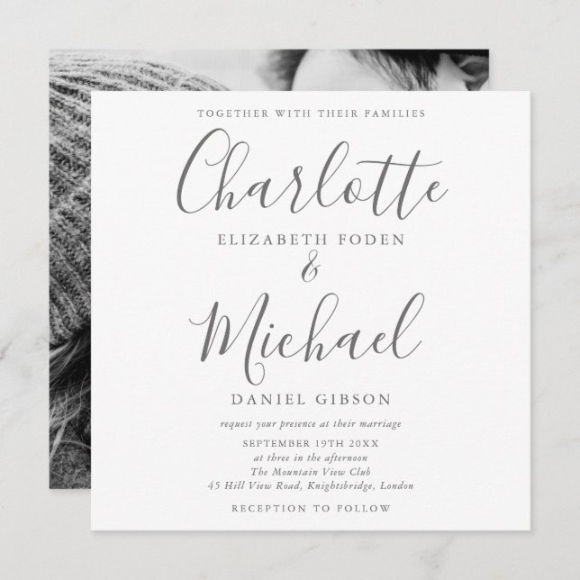 Elegant Signature Wedding Photo  Invitation (Front/Back)