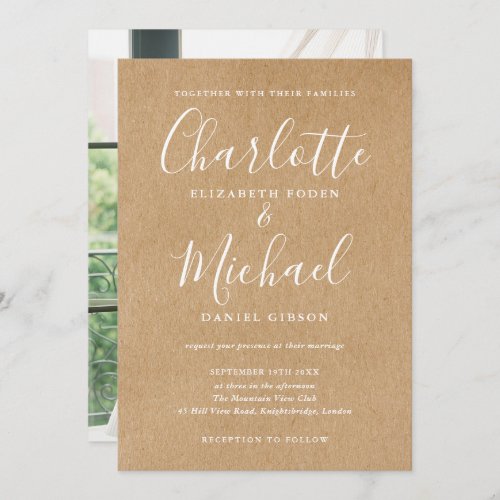 Elegant Signature Wedding Rustic Kraft Photo Invitation