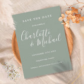 Sage Green Signature Wedding Save The Date Postcard