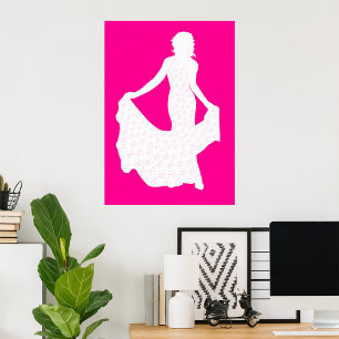 Elegant Silhouette of a Woman in Flowing Gown Poster