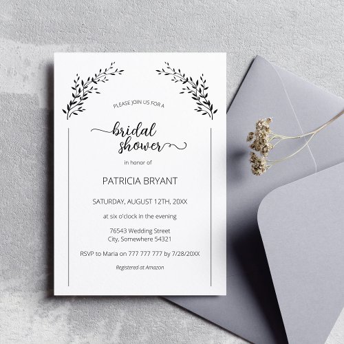 Elegant silhouette of leaves Bridal Shower Invitation