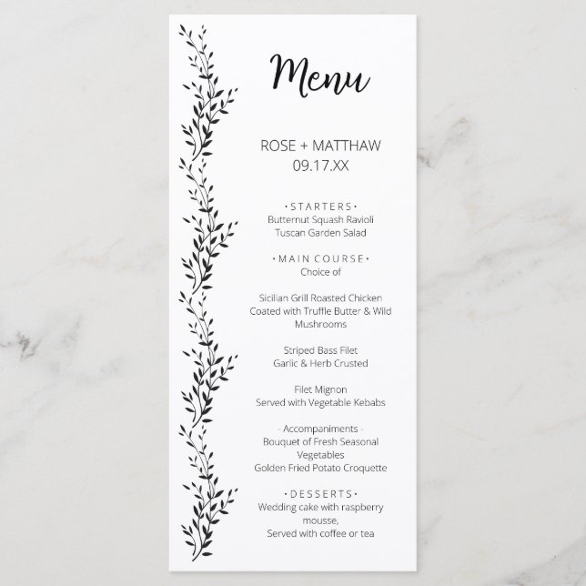Elegant silhouette of leaves menu (Front)