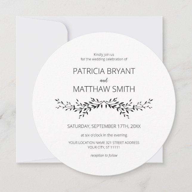 Elegant silhouette of leaves Wedding Invitation (Front)