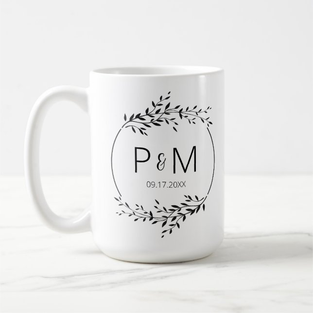 Elegant silhouette of leaves Wedding Monogram Coffee Mug (Left)