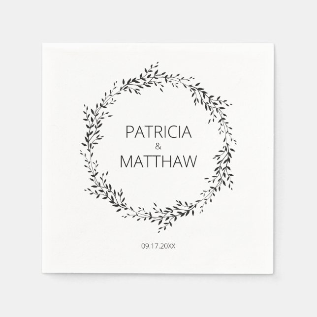 Elegant silhouette of leaves Wedding Napkins (Front)