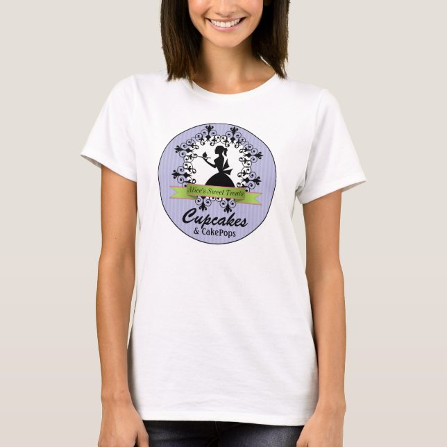 Elegant Silhouette Woman Bakery Business T-Shirt (Front)