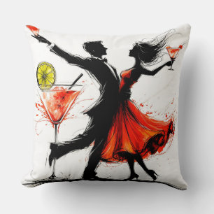 Elegant Silhouettes Dancing with Martini Glasses Throw Pillow