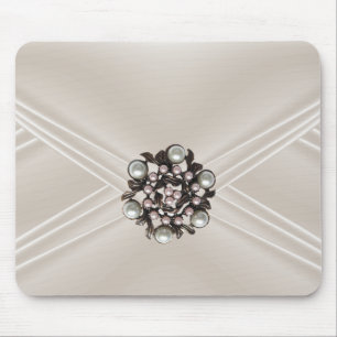 Elegant Silk Beige Pearl Jewel Purse Mouse Pad