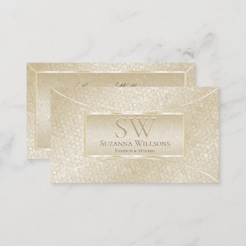 Elegant Silk Cream Snake Pattern with Monogram Business Card