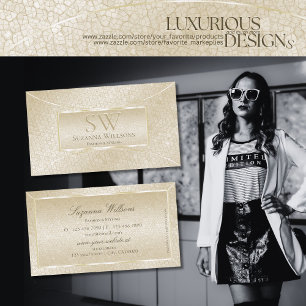 Elegant Silk Cream Snake Pattern with Monogram Business Card