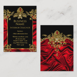 Elegant Silk Ruby Red gem Gold Black Business Card