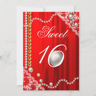 Elegant Silk, White Pearls, Lace and Gold Sweet 16 Invitation