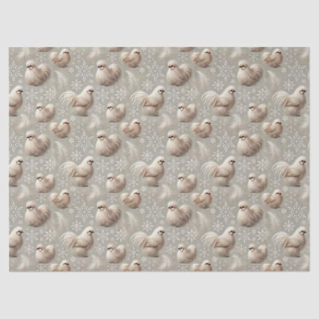 Elegant Silkie Chicken Neutral Winter Gift Wrap Tissue Paper (Front)