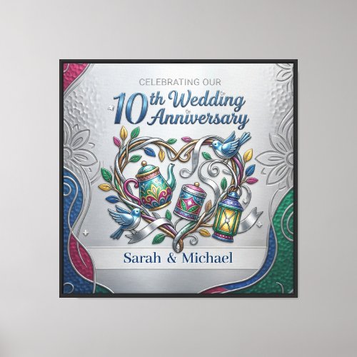 Elegant Silver 10th Tin Aluminum Anniversary Party Canvas Print