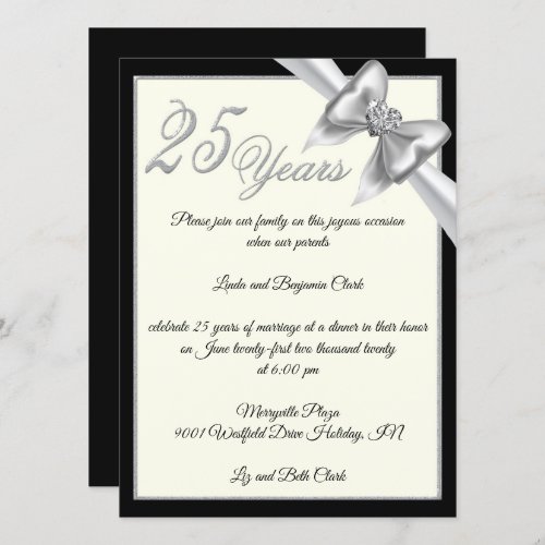 Elegant Silver 25th Anniversary Celebration Invitation