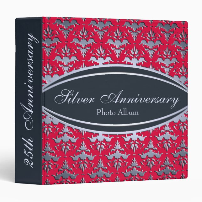 Elegant Silver 25th Anniversary Photo Damask Album Binder (Front/Spine)
