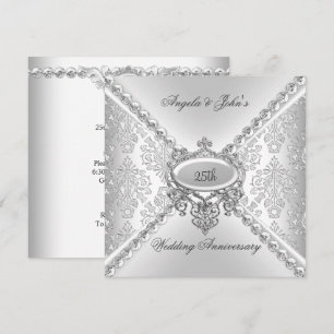 Elegant Silver 25th Wedding Anniversary Damask Invitation
