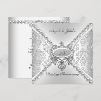 Elegant Silver 25th Wedding Anniversary Damask Invitation