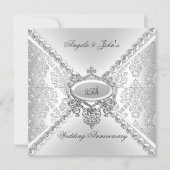 Elegant Silver 25th Wedding Anniversary Damask Invitation (Front)