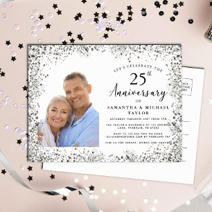Elegant Silver 25th Wedding Anniversary Invitation Postcard