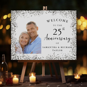 Elegant Silver 25th Wedding Anniversary Welcome Foam Board