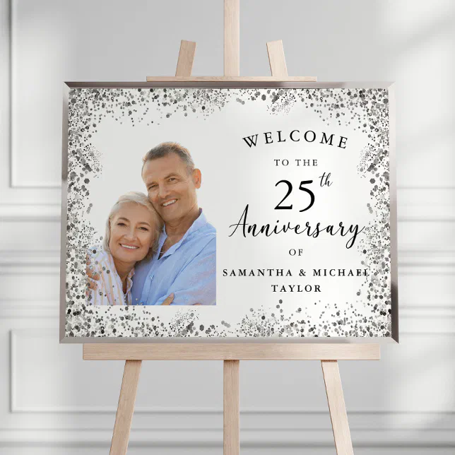 Elegant Silver 25th Wedding Anniversary Welcome Poster | Zazzle