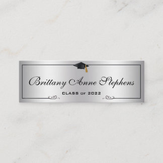 Elegant Silver 2 Graduation Cap Name Card Insert