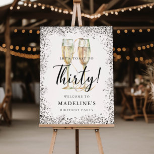 Elegant Silver 30th Birthday Party Welcome Foam Board