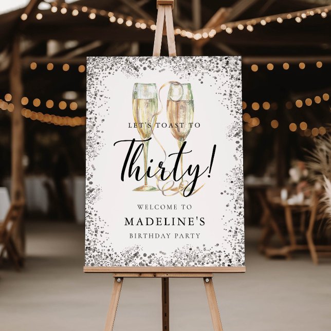 Elegant Silver 30th Birthday Party Welcome Foam Board (Creator Uploaded)