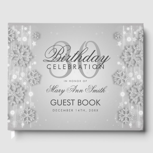 Elegant Silver 30th Birthday Winter Glitter Guest Book (Front)