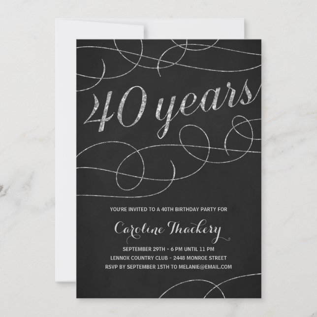 Elegant Silver 40th Birthday Party Invitation (Front)