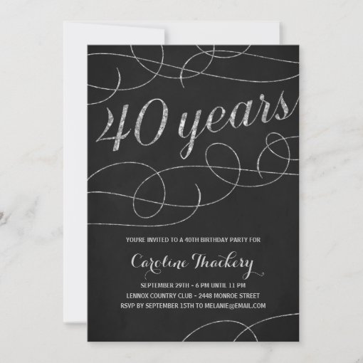 Elegant Silver 40th Birthday Party Invitation | Zazzle