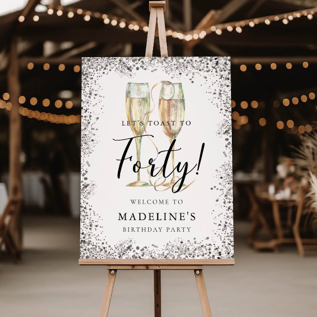 Elegant Silver 40th Birthday Party Welcome Foam Board (Creator Uploaded)