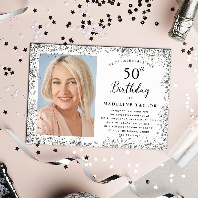 Elegant Silver 50th Birthday Invitation (Creator Uploaded)