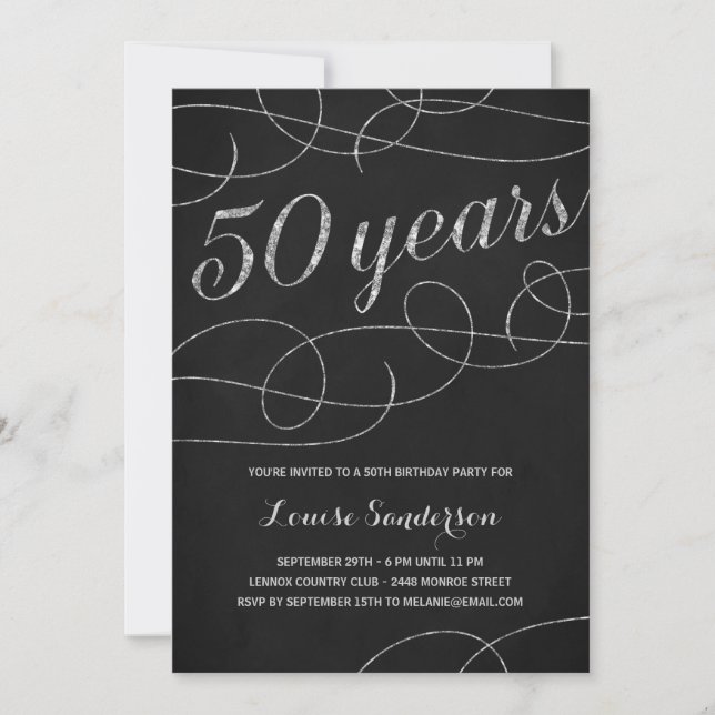 Elegant Silver 50th Birthday Party Invitation (Front)