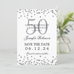 Elegant Silver 50th Birthday Save Date & Details Invitation