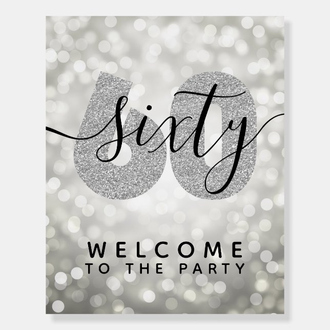 Elegant Silver 60th Birthday Party Welcome  Foam Board (Front)