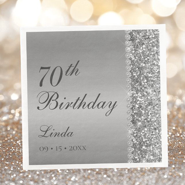 Elegant Silver 70th Birthday Paper Dinner Napkins (Creator Uploaded)