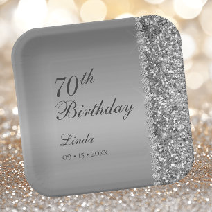 Elegant Silver 70th Birthday Paper Plates