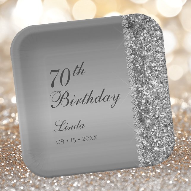 Elegant Silver 70th Birthday Paper Plates (Creator Uploaded)