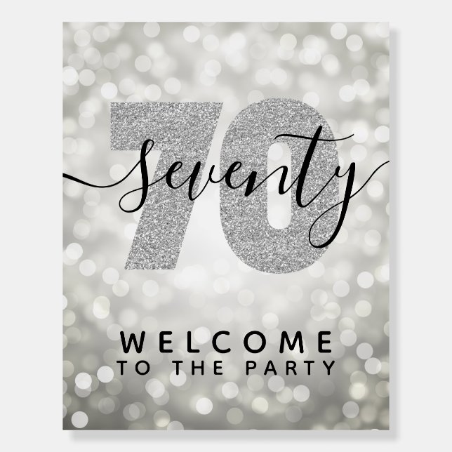 Elegant Silver 70th Birthday Party Welcome Foam Board (Front)
