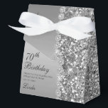 Elegant Silver 70th Birthday Thank You Favor Boxes<br><div class="desc">These elegant silver glitter and diamond sided 70th Birthday favor boxes are perfect for your or your loved one's seventieth birthday party favors. They're chic, trendy and stylish while at the same time being classy. The modern yet traditional fonts are crisp and clean and make these thank you favor boxes...</div>