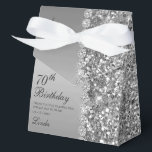 Elegant Silver 70th Birthday Thank You Favor Boxes<br><div class="desc">These elegant silver glitter and diamond sided 70th Birthday favor boxes are perfect for your or your loved one's seventieth birthday party favors. They're chic, trendy and stylish while at the same time being classy. The modern yet traditional fonts are crisp and clean and make these thank you favor boxes...</div>