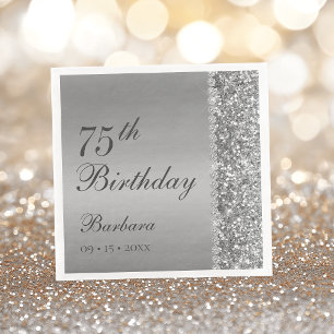 Elegant Silver 75th Birthday Napkins