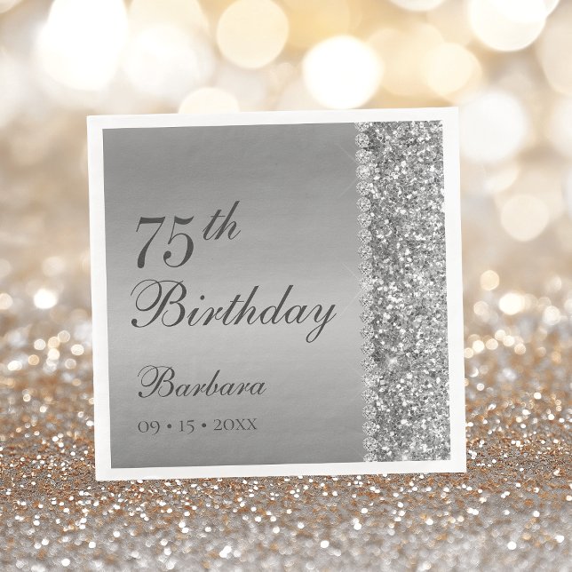 Elegant Silver 75th Birthday Napkins (Creator Uploaded)