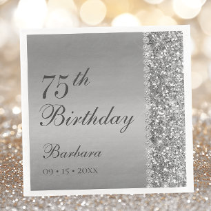 Elegant Silver 75th Birthday Paper Dinner Napkins