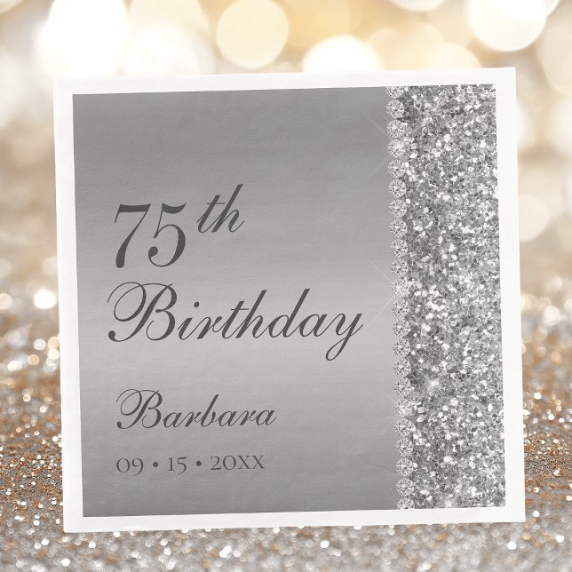Elegant Silver 75th Birthday Paper Dinner Napkins (Creator Uploaded)