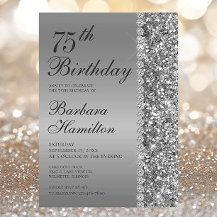 Elegant Silver 75th Birthday Photo Invitation
